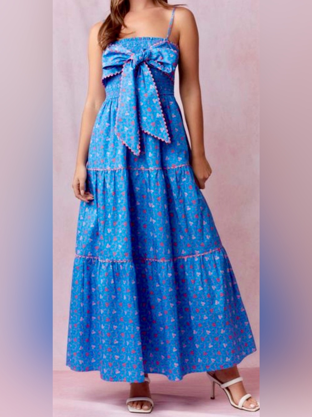 Peach Love California Blue Floral Tie-Front Maxi Dress